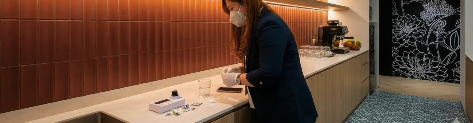 L'agent d'Airscan chargé des tests de performance WELL effectue des tests d'eau